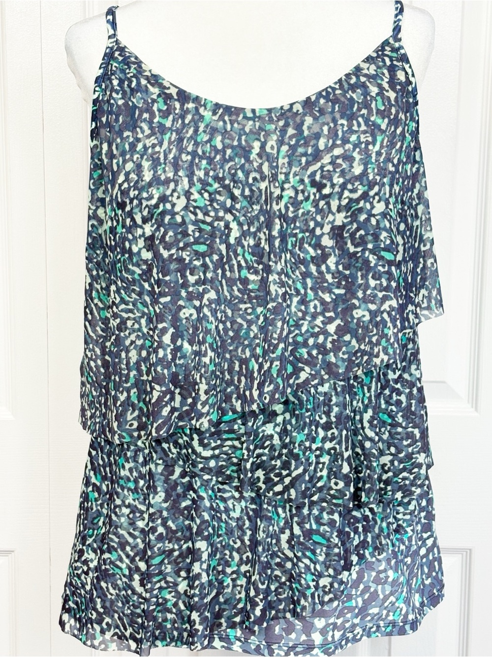 St. Tropez Swimwear Blue Multi Print Asymmetric Mesh Tiered Tankini Top 16